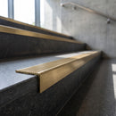 Solid Brass Stair Nosing, Ridged Profile, Custom Lengths professionally fitted in use