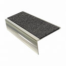 Square edge aluminium stair nosing, 46mm tread, obsidian (dark charcoal) Mor Grip insert, bright polished finish