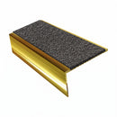 Square edge aluminium stair nosing, 46mm tread, obsidian (dark charcoal) Mor Grip insert, mirrorflect gold finish