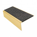 Square edge aluminium stair nosing, 46mm tread, obsidian (dark charcoal) Mor Grip insert, satin gold finish