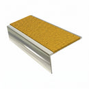 Square edge aluminium stair nosing, 46mm tread, solar (golden yellow) Mor Grip insert, bright polished finish