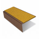 Square edge aluminium stair nosing, 46mm tread, solar (golden yellow) Mor Grip insert, dark bronze finish