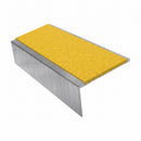 Square edge aluminium stair nosing, 46mm tread, solar (golden yellow) Mor Grip insert, mill finish finish