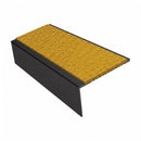 Square edge aluminium stair nosing, 46mm tread, solar (golden yellow) Mor Grip insert, satin black finish