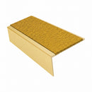 Square edge aluminium stair nosing, 46mm tread, solar (golden yellow) Mor Grip insert, satin gold finish