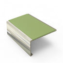 Square aluminium stair nosing, 56mm tread, apple green insert, bright polished finish
