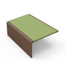 Square aluminium stair nosing, 56mm tread, apple green insert, dark bronze finish