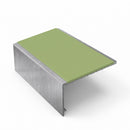 Square aluminium stair nosing, 56mm tread, apple green insert, mill finish finish