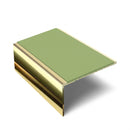 Square aluminium stair nosing, 56mm tread, apple green insert, mirrorflect gold finish