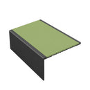 Square aluminium stair nosing, 56mm tread, apple green insert, satin black finish