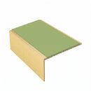 Square aluminium stair nosing, 56mm tread, apple green insert, satin gold finish