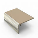 Square aluminium stair nosing, 56mm tread, beige insert, bright polished finish