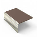 Square aluminium stair nosing, 56mm tread, brown insert, bright polished finish