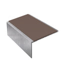Square aluminium stair nosing, 56mm tread, brown insert, mill finish finish
