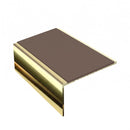 Square aluminium stair nosing, 56mm tread, brown insert, mirrorflect gold finish