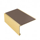 Square aluminium stair nosing, 56mm tread, brown insert, satin gold finish
