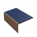 Square aluminium stair nosing, 56mm tread, dark blue insert, dark bronze finish
