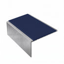 Square aluminium stair nosing, 56mm tread, dark blue insert, mill finish finish