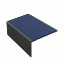 Square aluminium stair nosing, 56mm tread, dark blue insert, satin black finish