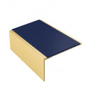 Square aluminium stair nosing, 56mm tread, dark blue insert, satin gold finish
