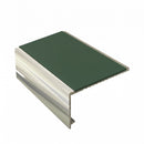 Square aluminium stair nosing, 56mm tread, dark green insert, bright polished finish