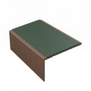 Square aluminium stair nosing, 56mm tread, dark green insert, dark bronze finish