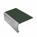 Square aluminium stair nosing, 56mm tread, dark green insert, mill finish finish