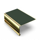 Square aluminium stair nosing, 56mm tread, dark green insert, mirrorflect gold finish