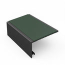 Square aluminium stair nosing, 56mm tread, dark green insert, satin black finish