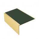 Square aluminium stair nosing, 56mm tread, dark green insert, satin gold finish