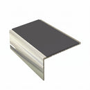 Square aluminium stair nosing, 56mm tread, dark grey insert, bright polished finish