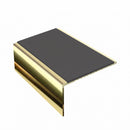 Square aluminium stair nosing, 56mm tread, dark grey insert, mirrorflect gold finish