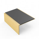 Square aluminium stair nosing, 56mm tread, dark grey insert, satin gold finish