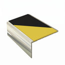 Square aluminium stair nosing, 56mm tread, hazard insert, bright polished finish