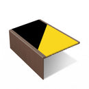 Square aluminium stair nosing, 56mm tread, hazard insert, dark bronze finish