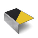 Square aluminium stair nosing, 56mm tread, hazard insert, mill finish finish