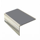 Square aluminium stair nosing, 56mm tread, mid grey insert, bright polished finish