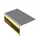 Square aluminium stair nosing, 56mm tread, mid grey insert, mirrorflect gold finish