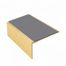 Square aluminium stair nosing, 56mm tread, mid grey insert, satin gold finish