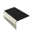 Square aluminium stair nosing, 56mm tread, premium black insert, bright polished finish