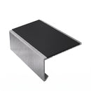 Square aluminium stair nosing, 56mm tread, premium black insert, mill finish finish