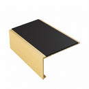 Square aluminium stair nosing, 56mm tread, premium black insert, satin gold finish