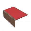 Square aluminium stair nosing, 56mm tread, red insert, dark bronze finish