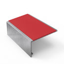 Square aluminium stair nosing, 56mm tread, red insert, mill finish finish