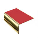 Square aluminium stair nosing, 56mm tread, red insert, mirrorflect gold finish