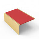 Square aluminium stair nosing, 56mm tread, red insert, satin gold finish