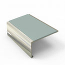 Square aluminium stair nosing, 56mm tread, sage green insert, bright polished finish