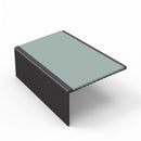 Square aluminium stair nosing, 56mm tread, sage green insert, satin black finish