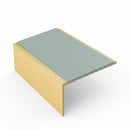 Square aluminium stair nosing, 56mm tread, sage green insert, satin gold finish
