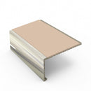 Square aluminium stair nosing, 56mm tread, sahara insert, bright polished finish